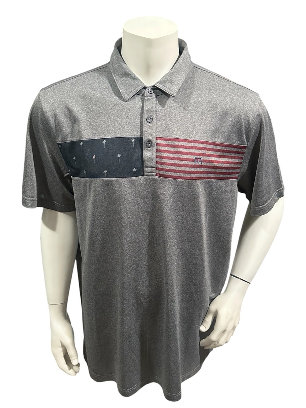 Travis Mathew Men’s Golf Polo Shirt Gray USA Logo Short Sleeve Reg Fit XXL